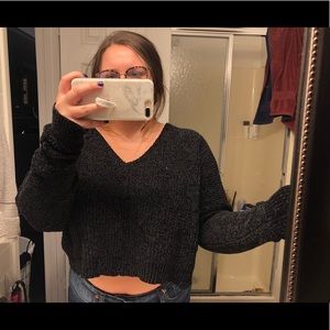 SOLD Chenille Black Cropped Sweater